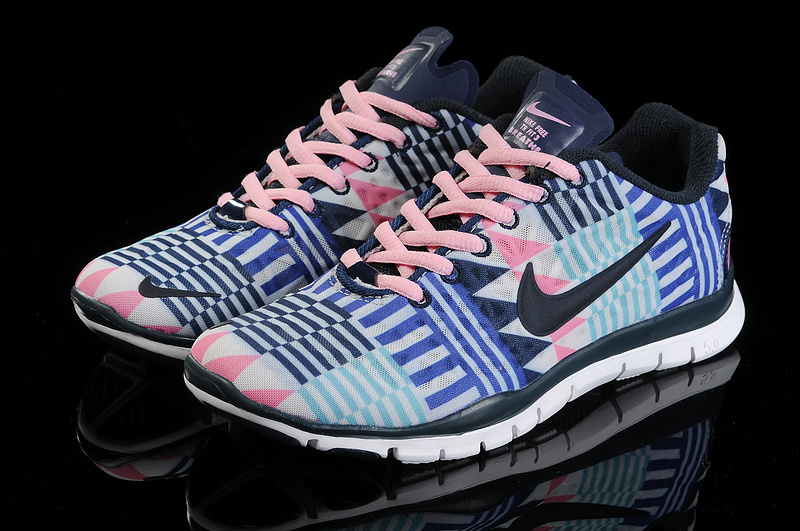 Hot Nike Free5.0 Women Shoes Black/White//Blue/Hotpink